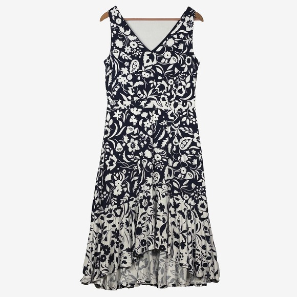 Boden Dresses & Skirts - Boden Women Sleeveless Midi Dress Sz 8R Navy/ White‎ floral Hi-low Ruffle Party
